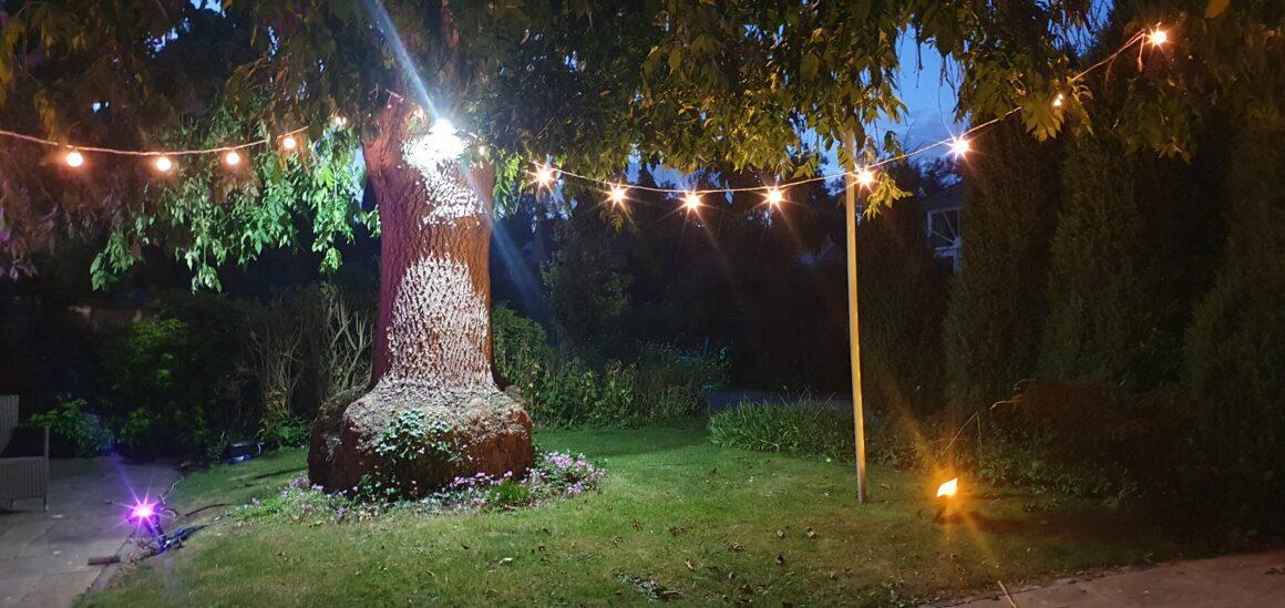 Outdoor festoon lighting at Cotswold House Hotel, Chipping Campden, Gloucestershire