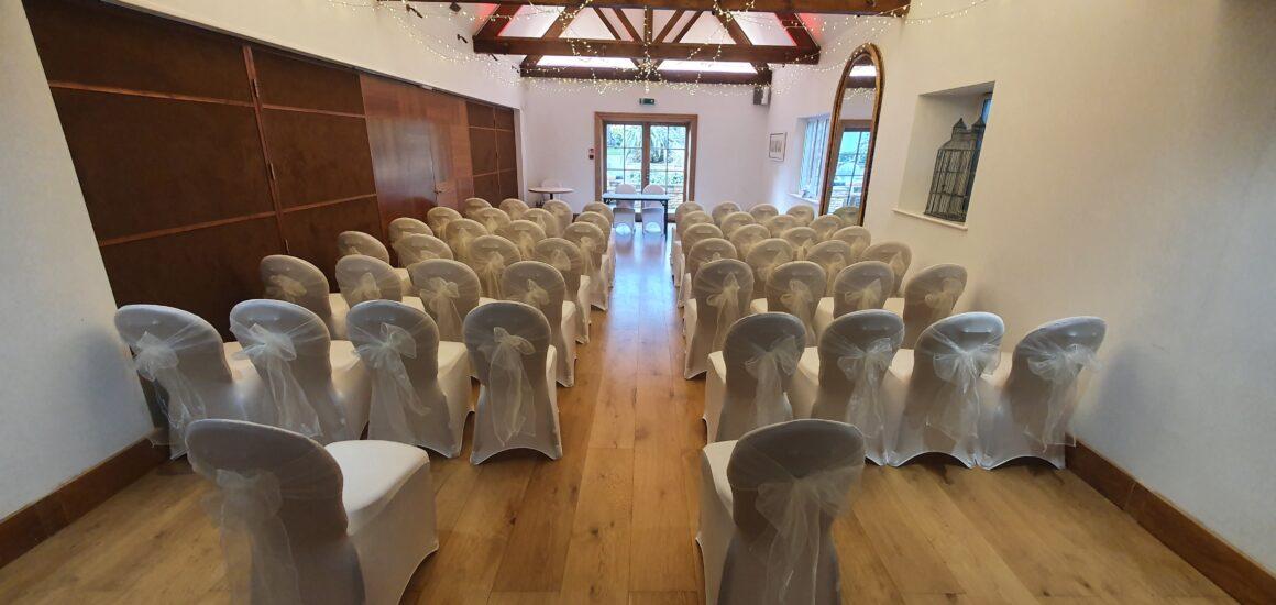 ceremony chair covers in montrose suite, cotswold house hotel, chipping campden